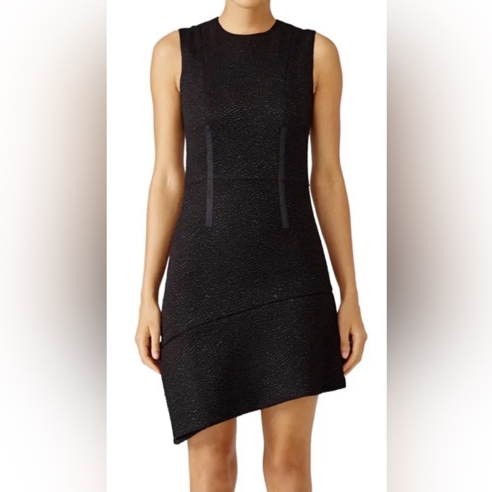 Carven black asymmetrical jaquered black sleeveless Shift Cocktail mini Dress 34